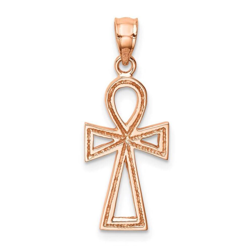 14k Rose Gold Small Ankh Cross Pendant, 10 x 26mm